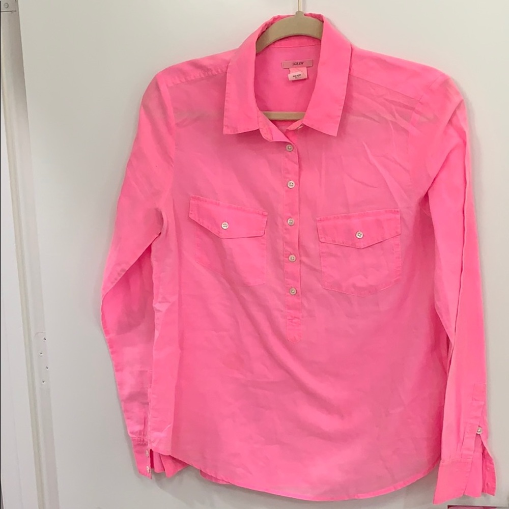 J Crew popover neon pink shirt